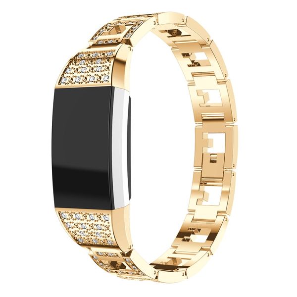 

crystal gold stainless steel watchbands for charge 2 replaceable band fashion sport smart watch strap bracelet link chain, Black;brown