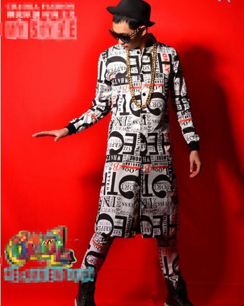 

man han edition of the new fashion boutique personality anchor bar singer stage costumes dance suit coat alphanumeric printing m - 2 xl, Black;red