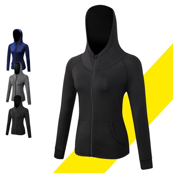 

women hooded running jacket long sleeve sweatshirt ladies yoga sports zipper jacket fitness gym shirts women's yoga coat s-2xl, Black;red