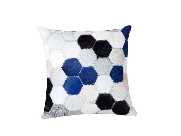 Blue White Black Grey Cowhide Leather Pillowcase 45x45cm