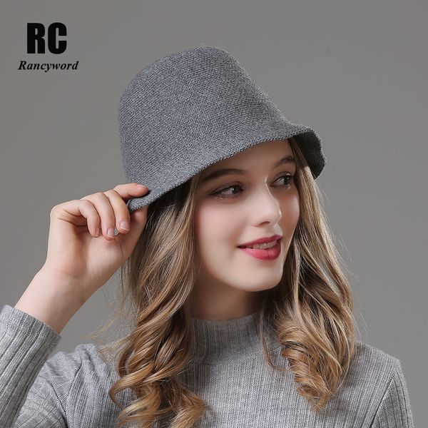 

rancyword] элегантные женские шапки вязаные шерсти способа зимы bucket hat брим для девочек партии hat шапочки 2018 новый rc2036, Blue;gray