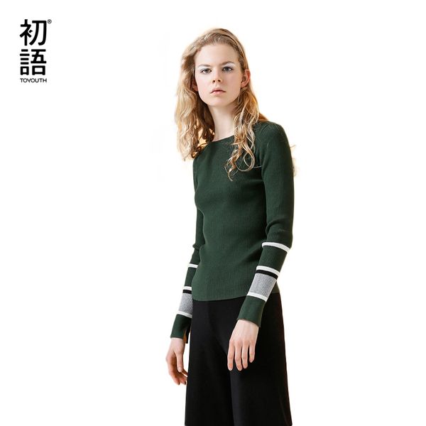 

toyouth women sweaters and pullovers 2018 spring crew neck long-sleeve troict basic cashmere knitted striped sweater feminino, White;black