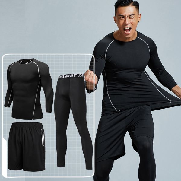 

autumn and winter men's fitness clothing suit men's quick-drying breathable tights running sports training slim suit, Black;blue