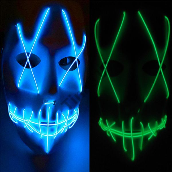 

9 colors led halloween ghost masks the purge movie wire glowing mask masquerade full face masks costumes party mask gift 300pcs t1i980