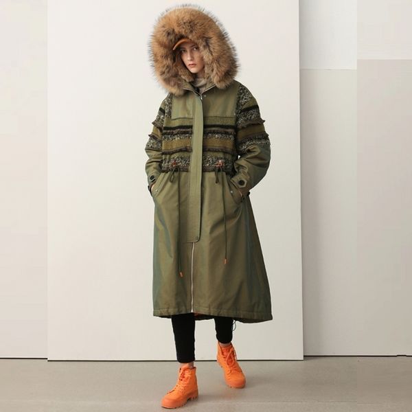 

2018 winter detachable real large raccoon fur collar hooded casual long thick warm white duck down jacket coat women, Black