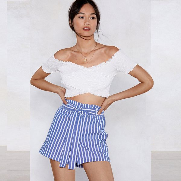 

2018 fashion summer striped shorts women bandage wiast short pant femme lady casual loose bottoms streetwear, White;black