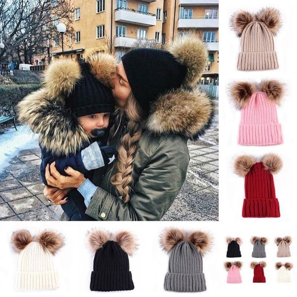 

baby toddler girls boys warm hat winter beanie double ball earflap knitted cap