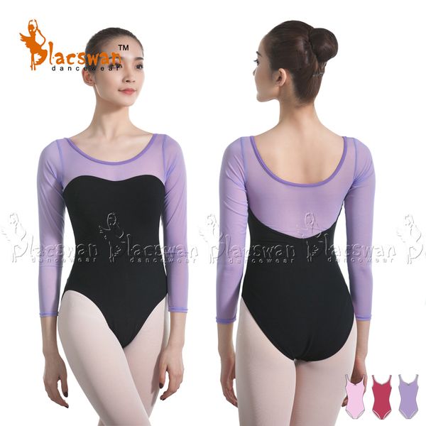 

lace long sleeve bodysuit ballerina dance clothes girls cotton lycra two tone scoop back mesh dance leotard uniforms women bl599, Black;red