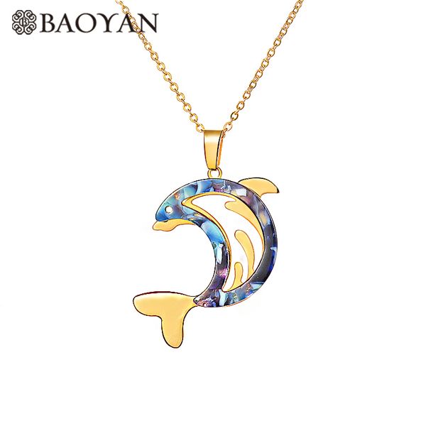 

baoyan 316l stainless steel gold color ocean style cute dolphin pendant necklace wholesale for women for girls, Silver