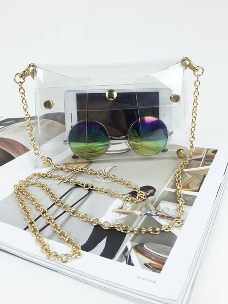 

fashion women's clear chain crossbody bag clutch candy color shoulder bag small handbags purse transpatent promotional gift bags summer
