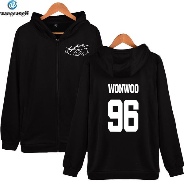 

kpop seventeen 17 all member name printing zipper hoodies for fans supportive fleece sweatshirt autumn winter jacket coat, Black