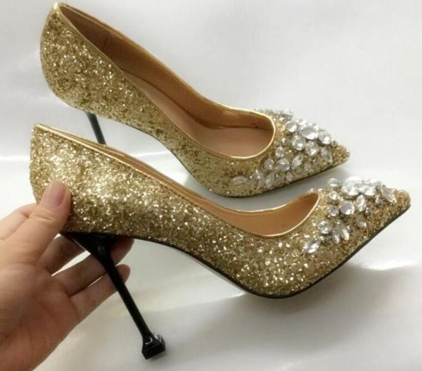 2018 Novas mulheres lantejoulas saltos altos bombas de diamantes de salto fino partido sapatos de strass bombas de stud sapatos de vestido de cristal sapatos de casamento