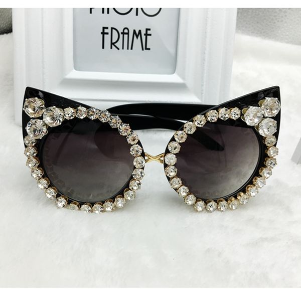 

women sunglasses rhinestone cat eyes sunglasses vintage shades eyewear gafas de sol, White;black