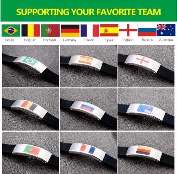 

2018 world cup jewelry new fashion ball fans wristband black punk rubber silicone friendship flag bracelets pulseras hombre caucho ph1263, Golden;silver