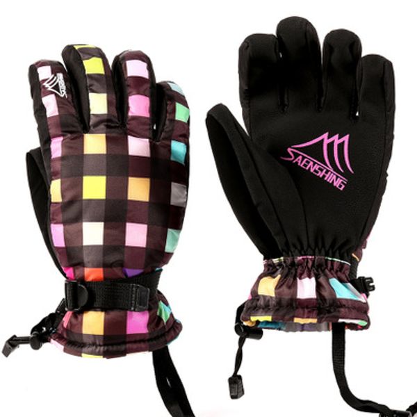 

saenshing ski gloves warm gloves women winter windproof cold waterproof padded cycling color grid female ski