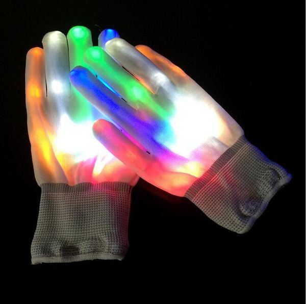 LED Flash arcobaleno Guanti Halloween Christmas Party Ghost Dance colorato Rave Light up Finger Guanti guanti in maglia magica all'ingrosso