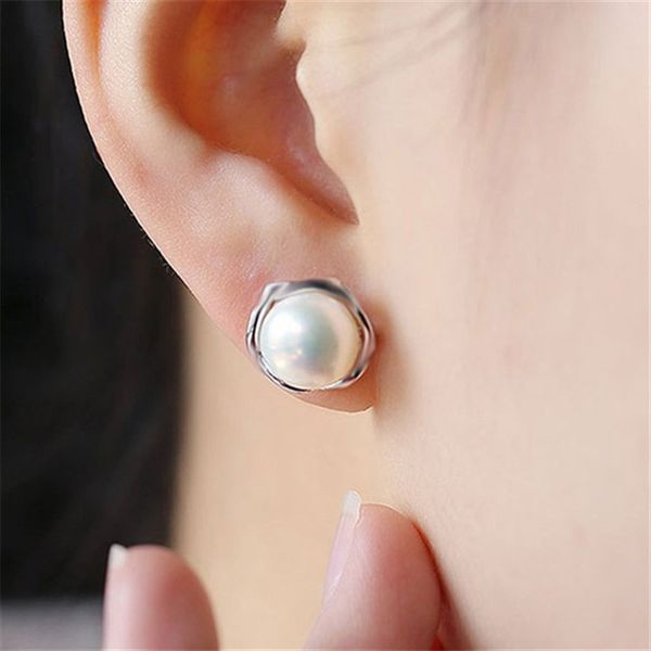 

new wedding jewelry gifts 925 sterling silver genuine natural freshwater pearl stud earrings for women 6-7mm christmas jewelry, Golden;silver