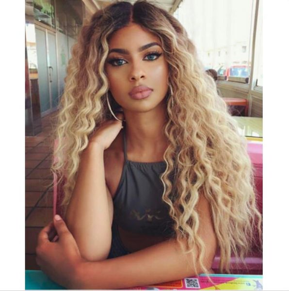 

ATOZ Толстый парик волос Длинные Kinky Curly Длинные Ombre Blonde Полные парики для женщин