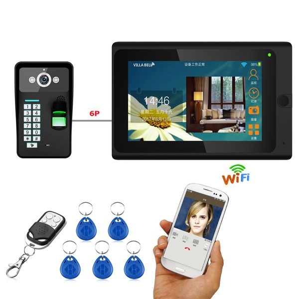 

7inch wired wirele wifi fingerprint rfid pa word video door phone doorbell intercom 1000tvl wired camera app unlock record