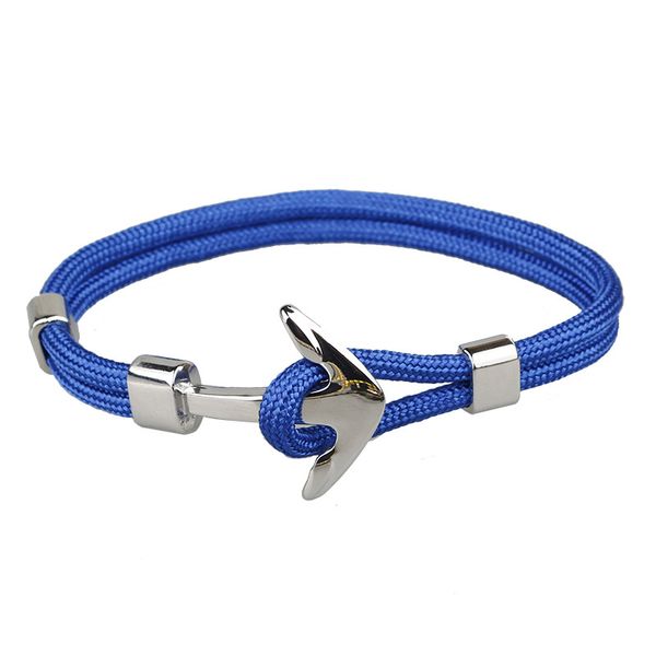 

selling fashion men women handmade paracord link chain silver anchor bracelet colorful woven bracelets for sale, Black