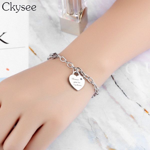 

ckysee 1pcs/lot forever lover charms stainless steel bracelet&bangle femme rose golden color chains christmas gift jewelry, Golden;silver