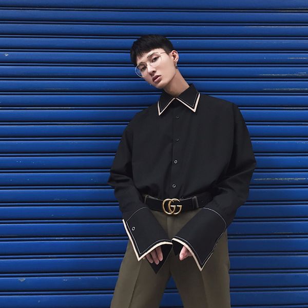

2018 the costume of the personality singer xxs-5xl color matching long sleeve shirt with large size menswear, White;black