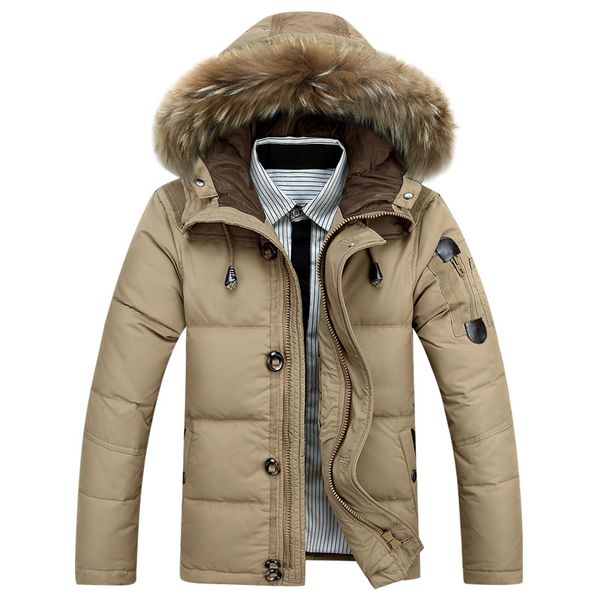 

men thick winter coat fur hood duck down jackets men warm down coats male casual winter outerwer snow parkas, Black