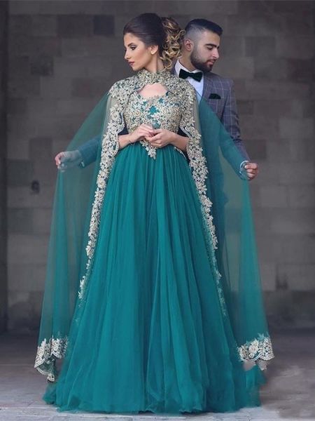 

роскошные высокая шея зеленый-line длинные вечерние платья саудовский арабский аппликации tulleprom платья вечерние платья специальный случа, Black;red