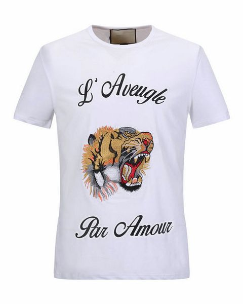 

2018 Мода дизайнер бренд для мужчин футболка роскошные с коротким рукавом флокирование вышивка тигр животных письмо футболка тройники повседневная женщины топ футболка