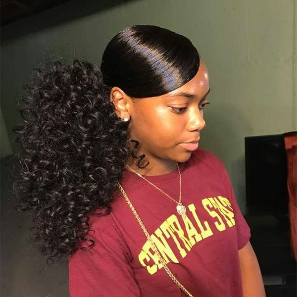 

color 1 afro kinky curly human hair ponytail for black women brazilian virgin hair drawstring ponytail hair extension 100g-160g
