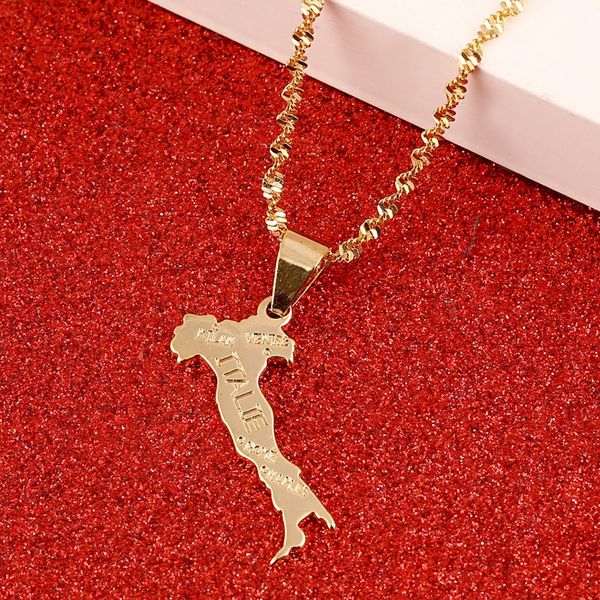 

italie italy necklace pendant chains for women men gold color jewelry italian map italy, Black