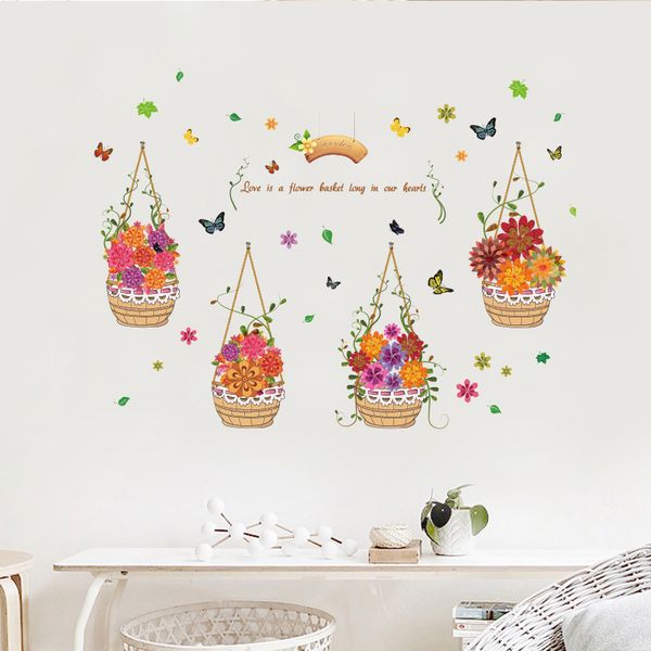 

love nature garden plants wall stickers beautiful hand drawn flower basket butterfly bedroom living room diy removable decals