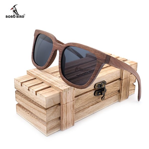 

bobo bird black walnut wood bamboo polarized sunglasses mens glasses uv 400 protection eyewear in wooden original box, White;black