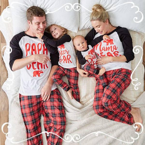 

2017 new year family matching outfit clothing sets pyjamas kids clothes set look clothing, Black;red