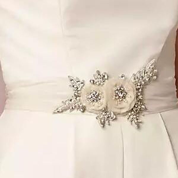 

stunning bridal sash handmade flowers wedding dresses belts with beading sequins pearls tulle tie at back adjustable size, White