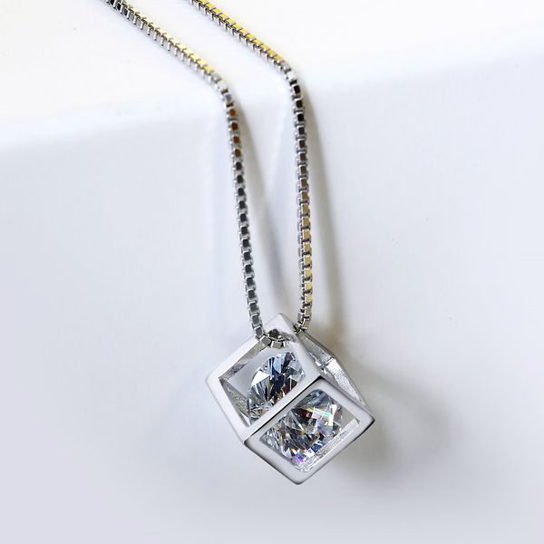 

trendy cube pendant one main stone cz zircon love jewelry fashion charms geometric design simple fine crystal pendants for women, Black