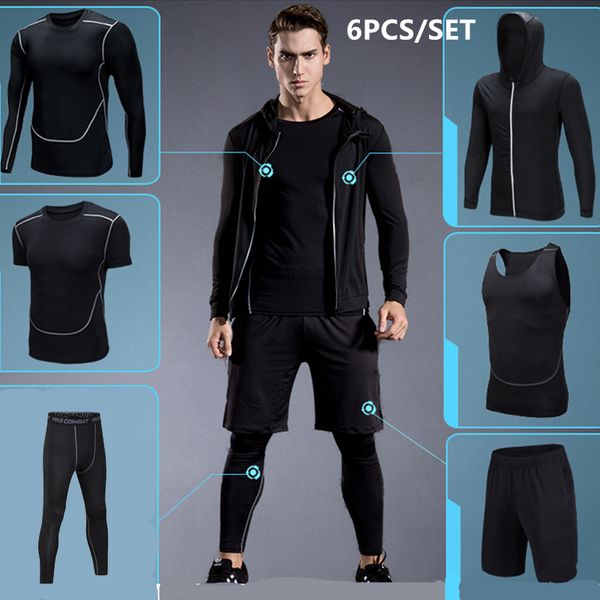 

compression running sets men's sports suit gym fitness sportswear quick dry basketball tights running jogging training underwear, Black;blue