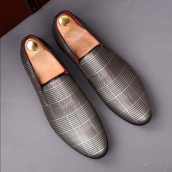 

brand designer men chequered casual shoes handmade luxurious flats men's fashion loafers 1n30, Black