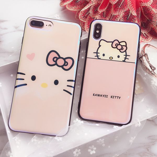 

YunRT Blu-ray Симпатичный мультфильм Hello Kitty Cat Мягкий чехол ТПУ для iPhone 6 6s 7 8 Plus Необычны
