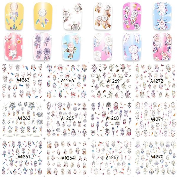

yzwle 12pcs mixed dream catcher water transfer nail art sticker kids decals diy decoration for beauty nail tools a1261-1272, Black
