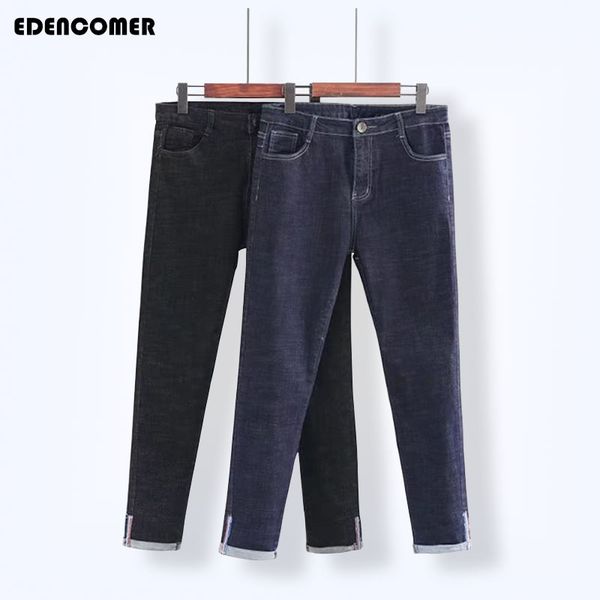 

plus size 4xl 5xl denim women's jeans 2017 autumn new large size blue solid elastic high waist fashion female pencil pants jeans