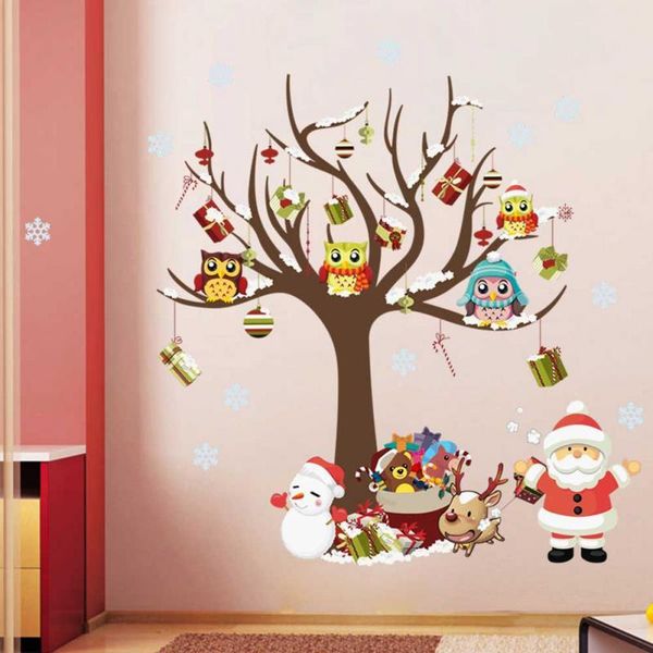 

christmas tree santa claus snowman owl vinyl art decal removable wall stickers