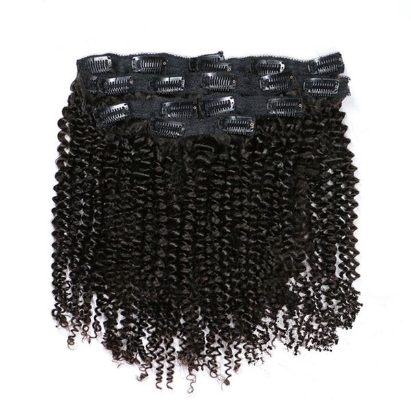 

clip extensions human hair afro kinky curly brazilian remy hair 8 pieces and 120g/set natural color no tangle hair bundles, Black;brown