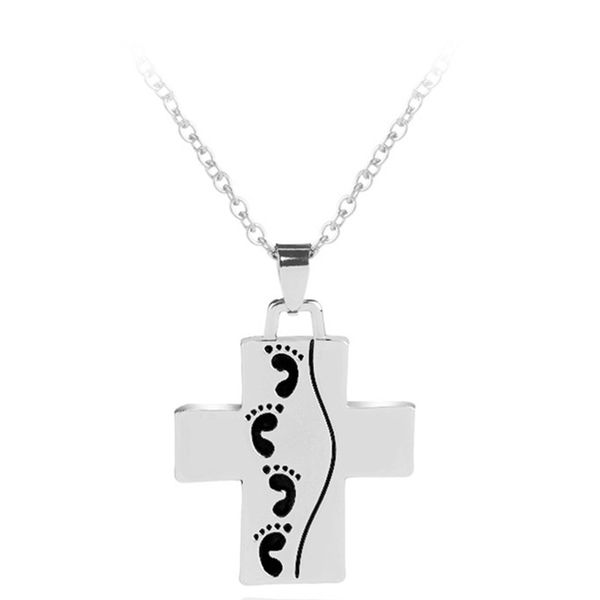 

fashion necklace cross footprint pendant silver plated necklace letters fashion jewelry for women gift sale