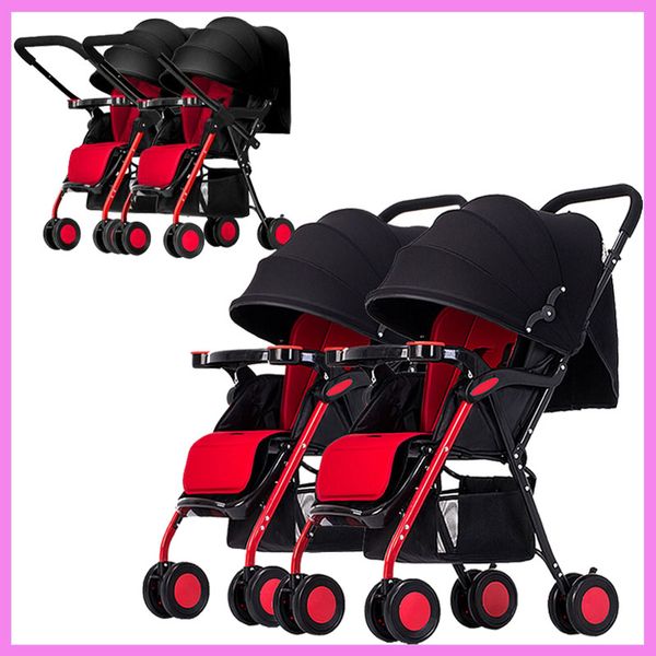 

twins baby stroller double carts multiple stroller lightweight four wheels baby pram pushchair can sit lie split two