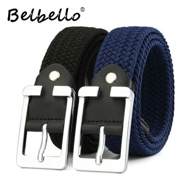 

new elastic braided men's belts woven belt brushed metal pin buckle stretch belt for jeans brown beige blue black, Black;brown