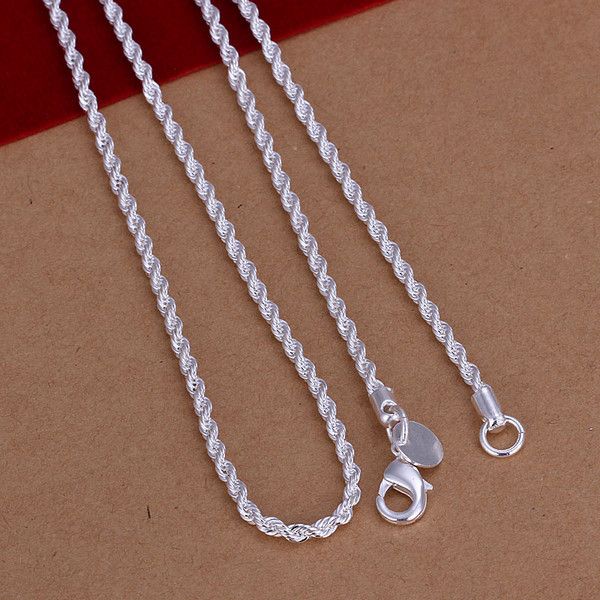 

twist chain 24'' 60cm long necklace for fat women's 2mm high-quality 925 stamped silver plated gift pouches free