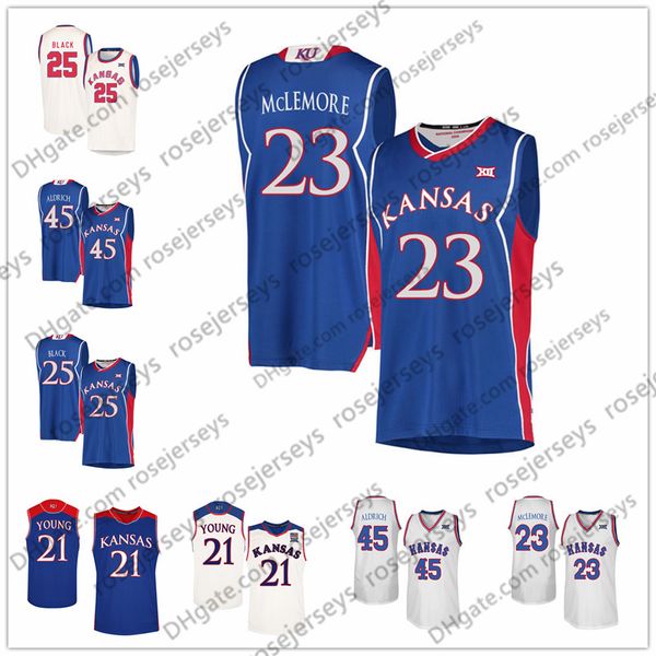 

NCAA Kansas Jayhawks #23 Ben McLemore 25 Tarik Black 45 Cole Aldrich 21 Clay Young College Basketball blue white Cream Retro Jerseys