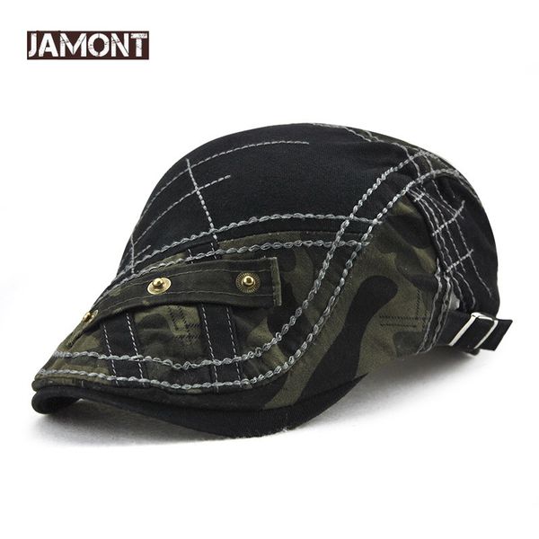 

jamont 2018 new visor cap spring autumn men and women hat beret camouflage visors gorras patchwork cotton flat caps casquette, Blue;gray