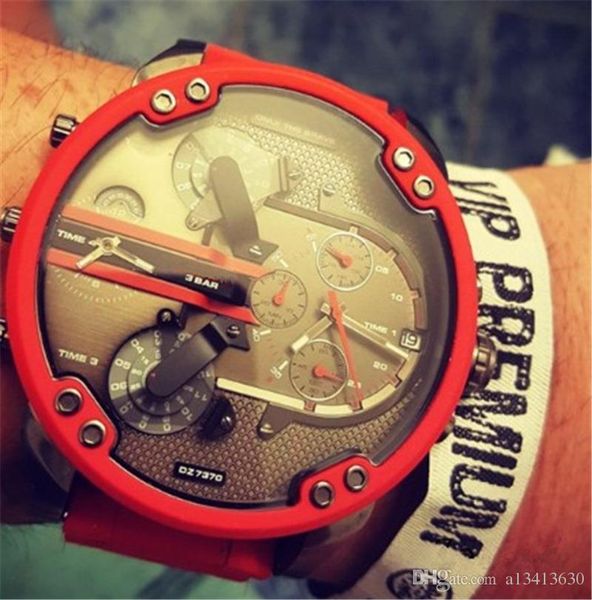 

sports dz mens watches double pointer big dial display 52mm brand luxury watch quartz watch steel band 7370 fashion wristwatches for men, Slivery;brown